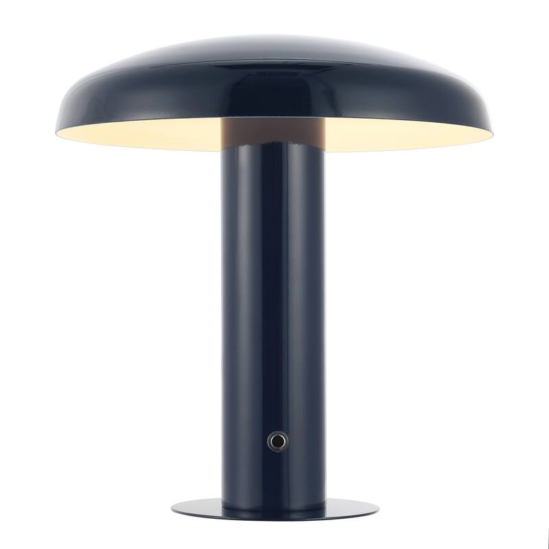 Boletus 11" Contemporary Bohemian Rechargeable/Cordless Iron Integrated LED Mushroom Table Lamp, by JONATHAN Y - Navy