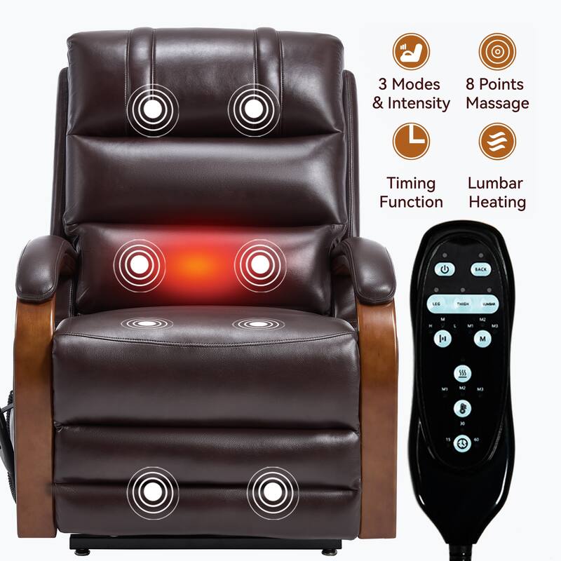 Power Lift Recliner Chair Dual Motor Infinite Position with Solid Wood Armrests, Heat Massage and Heavy Duty Motion Mechanism