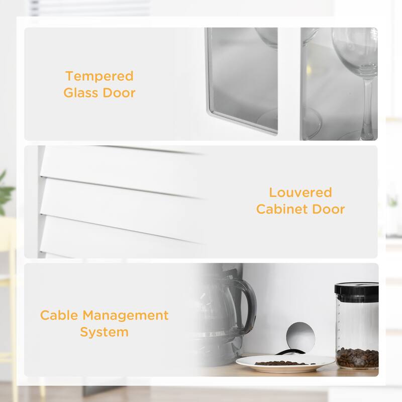 White Kitchen Storage Cabinet with Drawers and Adjustable Shelves Countertop for Dining Room - 26.75" L x 15.5" W x 67" H