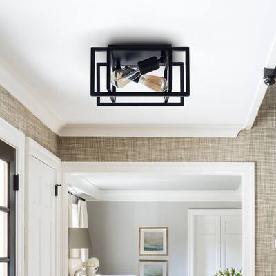 CO-Z 2-Light Flush Mount Ceiling Light Fixture with Open Metal Frame