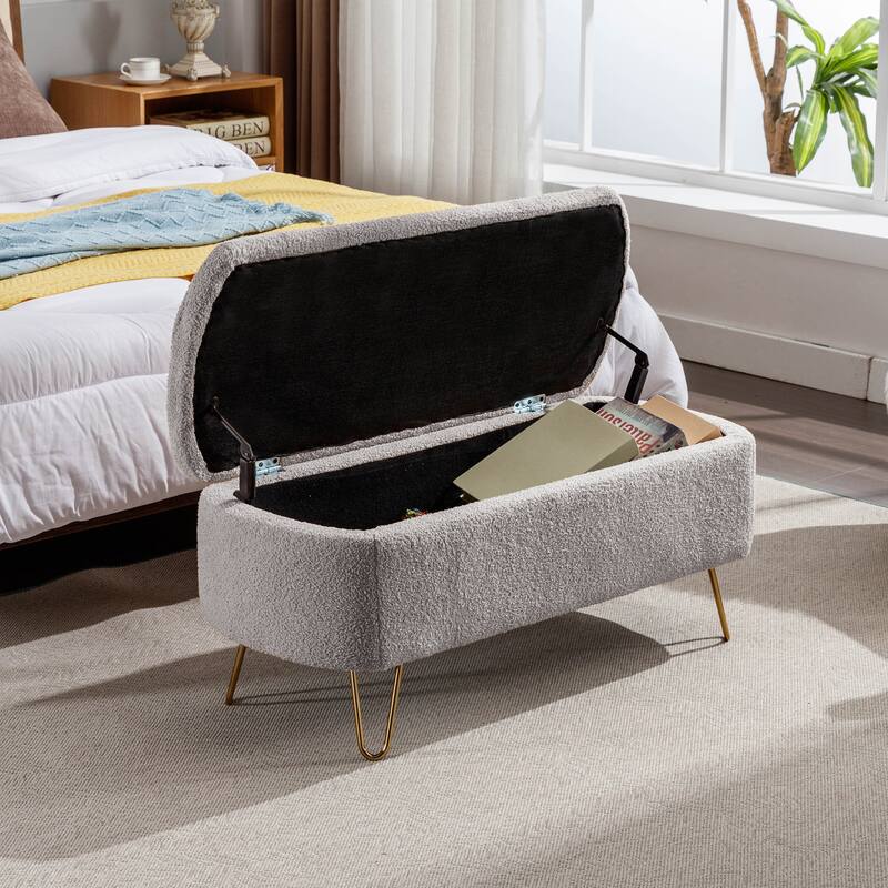 Ouyessir Modern Sherpa Storage Bench, Ottoman with Storage