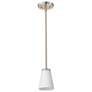 Royale Mini Pendant Brushed Nickel Finish Ribbed White Glass - Brushed Nickel