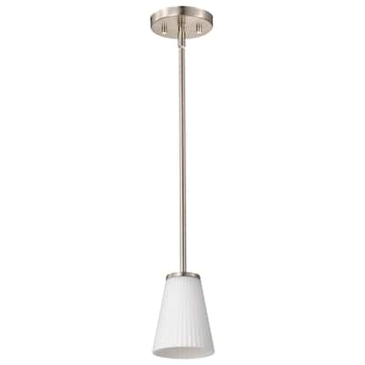Royale Mini Pendant Brushed Nickel Finish Ribbed White Glass - Brushed Nickel