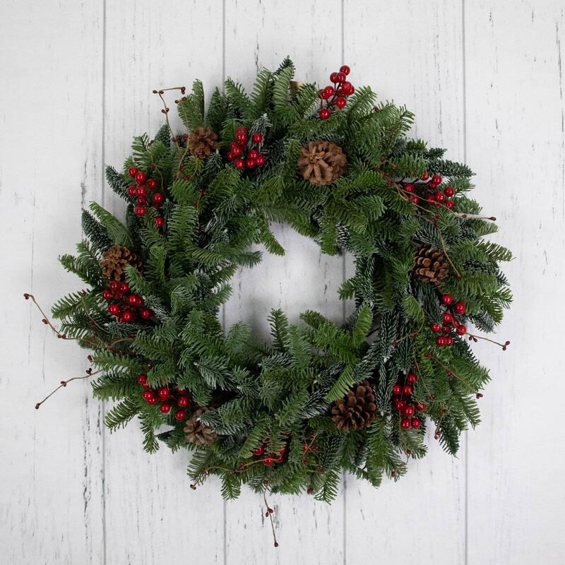 30'' Red Berries and Pine Cones Christmas Wreath, Unlit