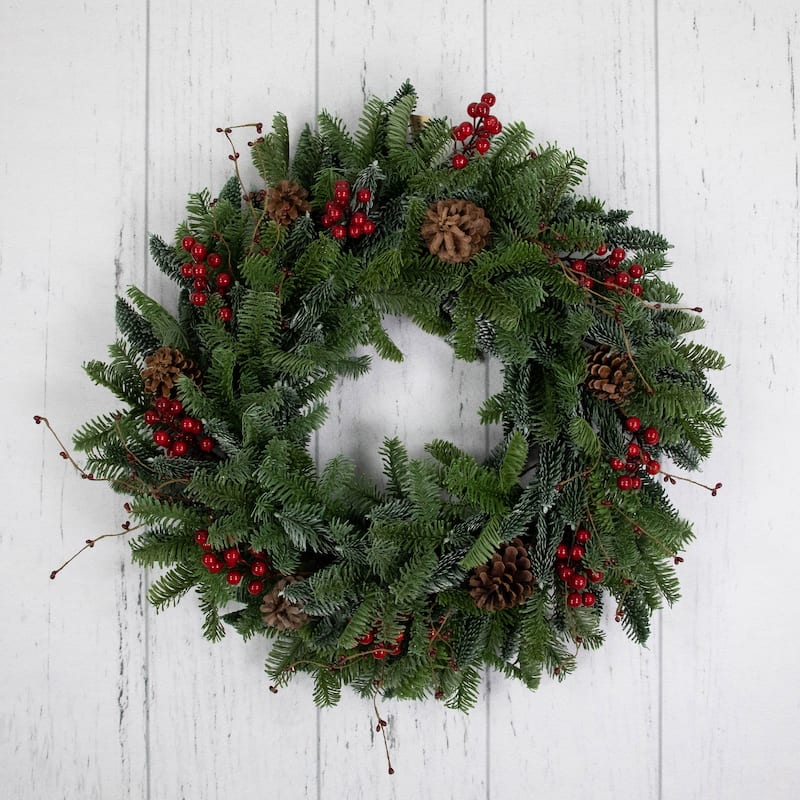 30'' Red Berries and Pine Cones Christmas Wreath Unlit - 30'