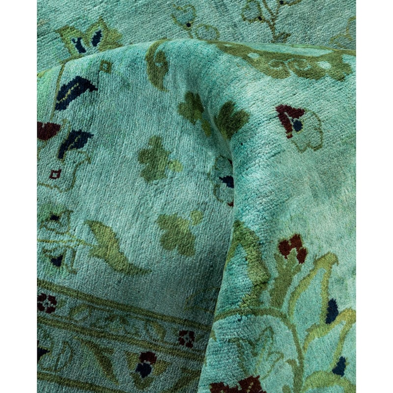 Overdyed One-of-a-Kind Hand-Knotted Area Rug - Green - 9' 2" x 12' 1"