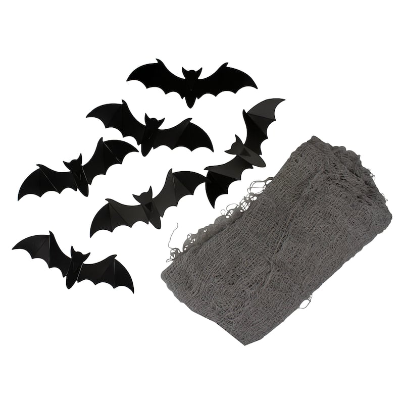 Tattered Gauze and Bats Halloween Decoration Kit - 9.75'