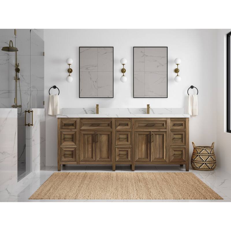Willow Collections 84 in. W x 22 in. D Santa Monica Teak Double Sink Bathroom Vanity with Countertop