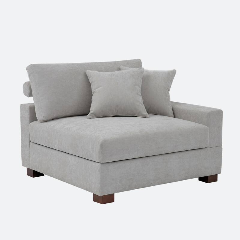 Plush Chenille Single Modular Sectional Sofa Chaise with Pillows