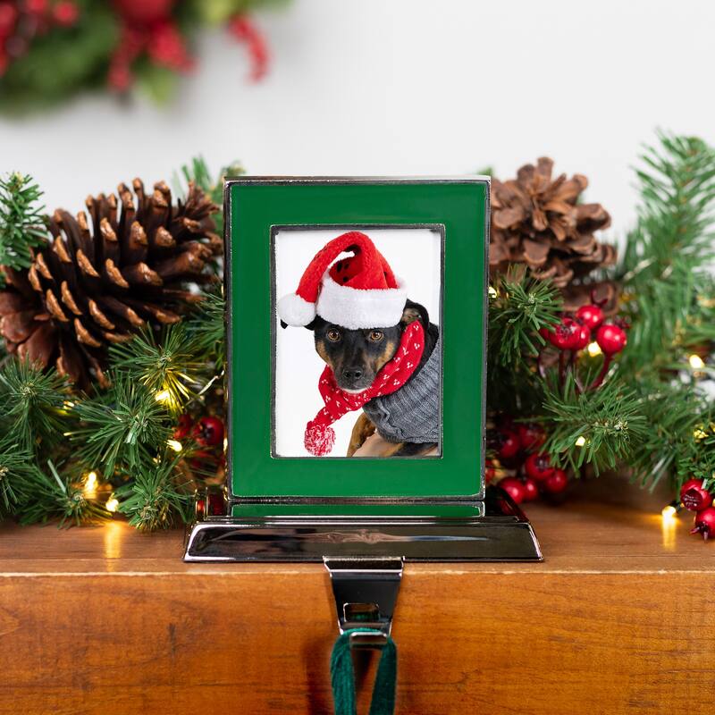 Photo Frame Christmas Stocking Holder - 5.25" - Silver and Green