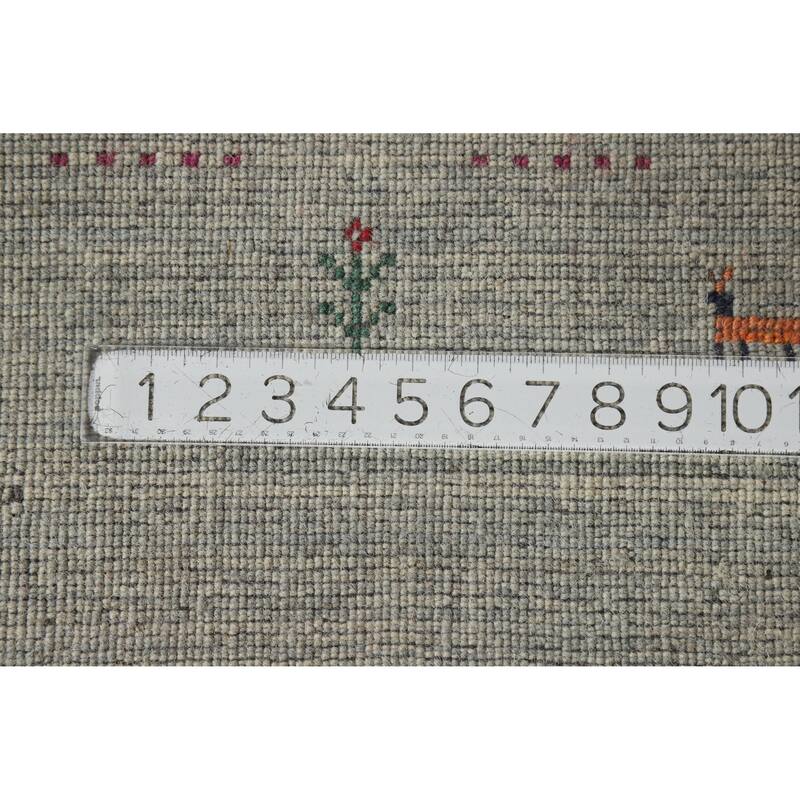 Hand Knotted Oriental 100% Wool Carpet Tribal Animal Pictorial Green Gabbeh Area Rug - 4' 11'' X 3' 0''