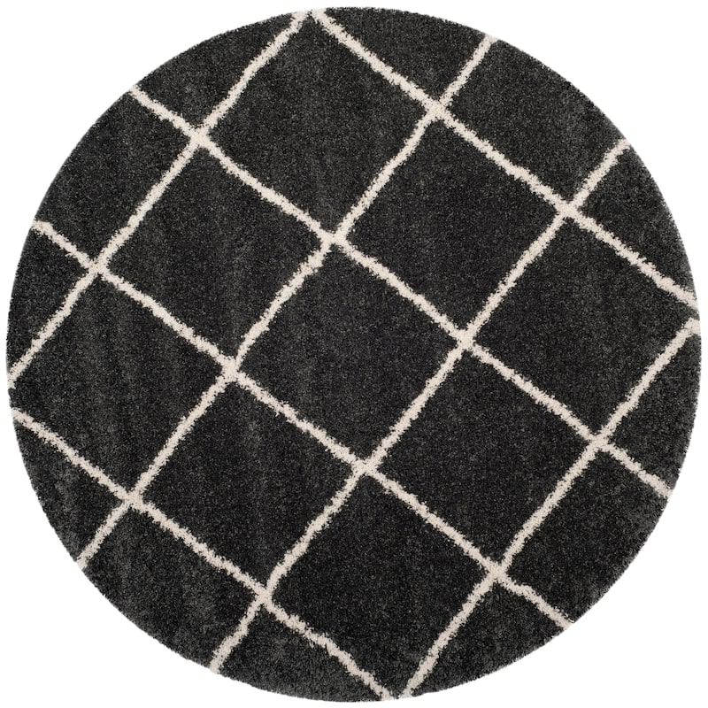 SAFAVIEH Hudson Shag Estella Diamond Trellis 2-inch Thick Rug - 9' Round - Dark Grey/Ivory - Round