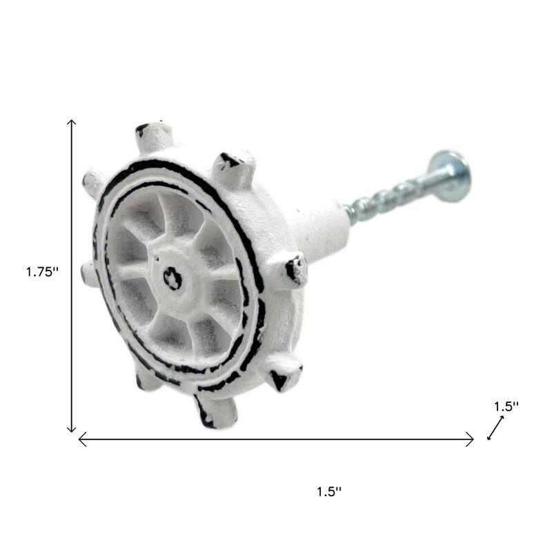 HomeRoots Set of Six White Iron Drawer Pull Knobs - 1.50 in. x 1.75 in. x 1.50 in.