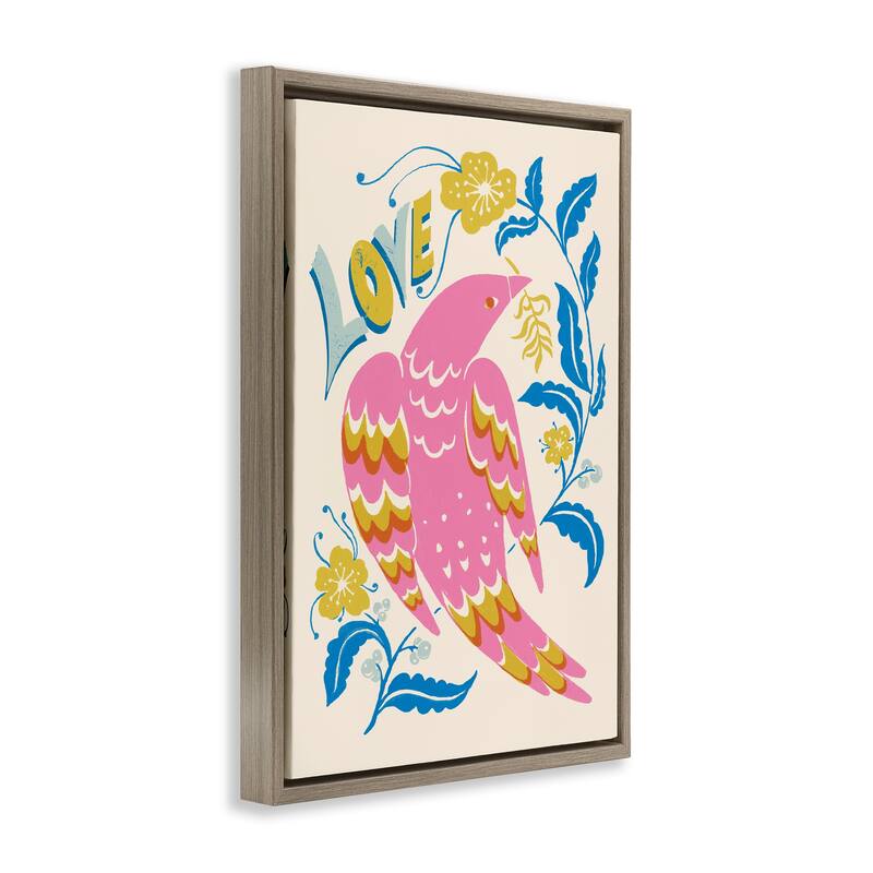 Stupell Groovy Folk Love Bird Framed Floater Canvas Wall Art Design By Hannah Moren