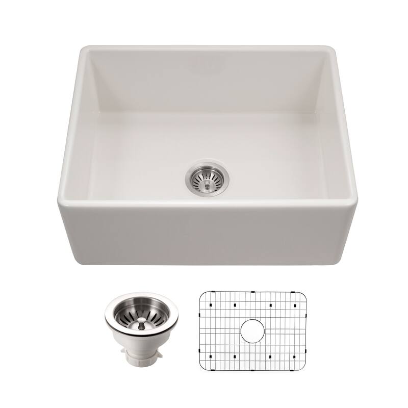 Houzer PTS-2600-C Platus 26" Farmhouse Single Basin Fireclay Kitchen - Biscuit