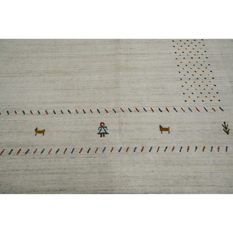 Hand Knotted Oriental 100% Wool Carpet Tribal Animal Pictorial Beige & Ivories Gabbeh Area Rug - 12' 0'' X 9' 0''