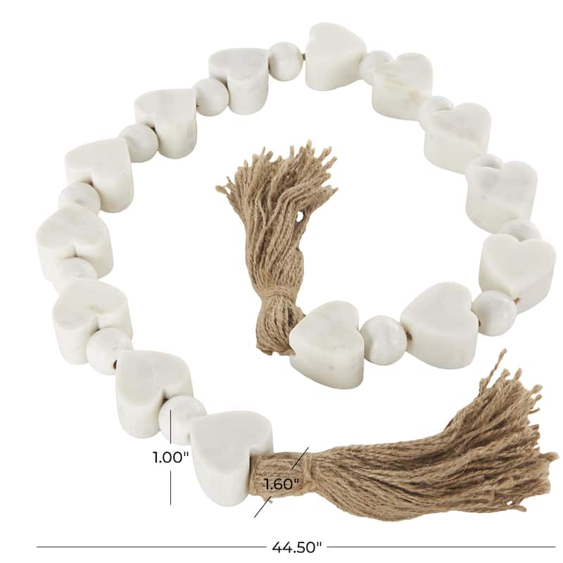 Marble Heart Handmade Garland with Tassel with Knotted Brown Jute - White - Roche River Decor