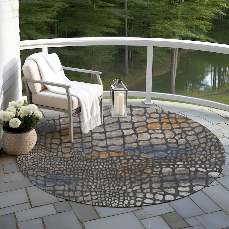 Machine Washable Indoor/ Outdoor Modern Cobble Chantille Rug