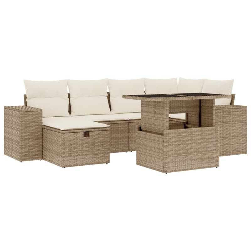 vidaXL Patio Sofa Set with Cushions Outdoor Furniture 7 Piece Poly Rattan