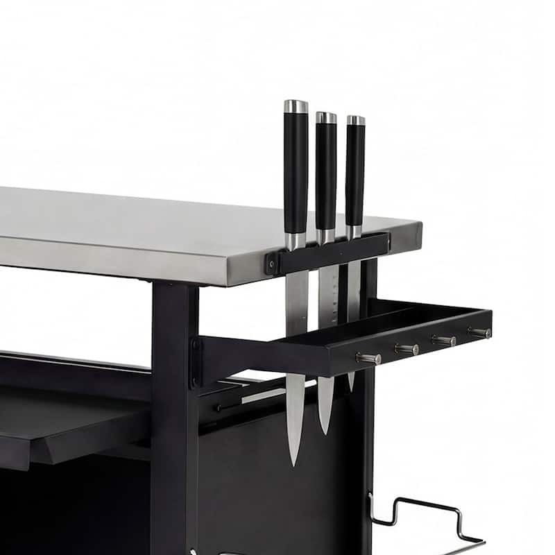 39.5" Outdoor Grill Cart & Pizza Oven Table with Stainless Steel Top, Storage Cabinet, and Waterproof Cover