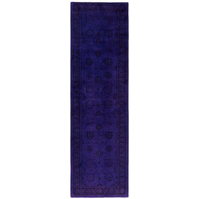 Overdyed One-of-a-Kind Hand-Knotted Area Rug - Purple - 3' 1" x 10' 7"