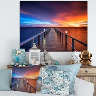 Picturesque Seashore with Long Pier - Sea Pier Wall Art Canvas Print ...