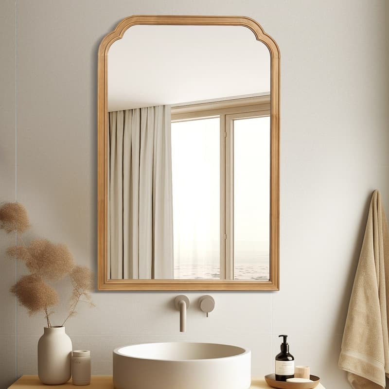 Top Corner Scalloped Rectangle Decorative Farmhouse Wall Mirror