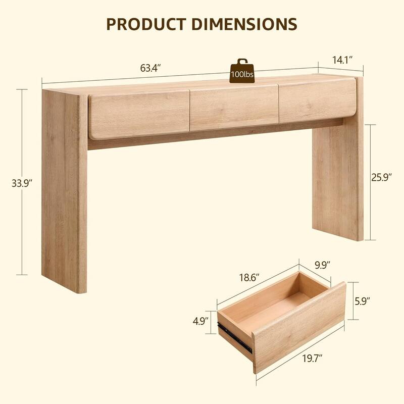 Farmhouse 3-Drawers Console Table, Entryway Table, Sofa Table