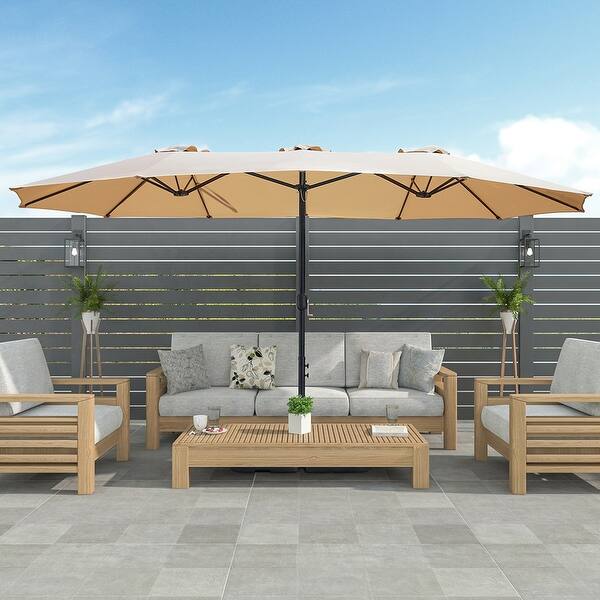 6 chair patio table with umbrella Outdoor Rectangular Wooden Dining Table with Umbrella Hole for 4-6 Peo main image 1