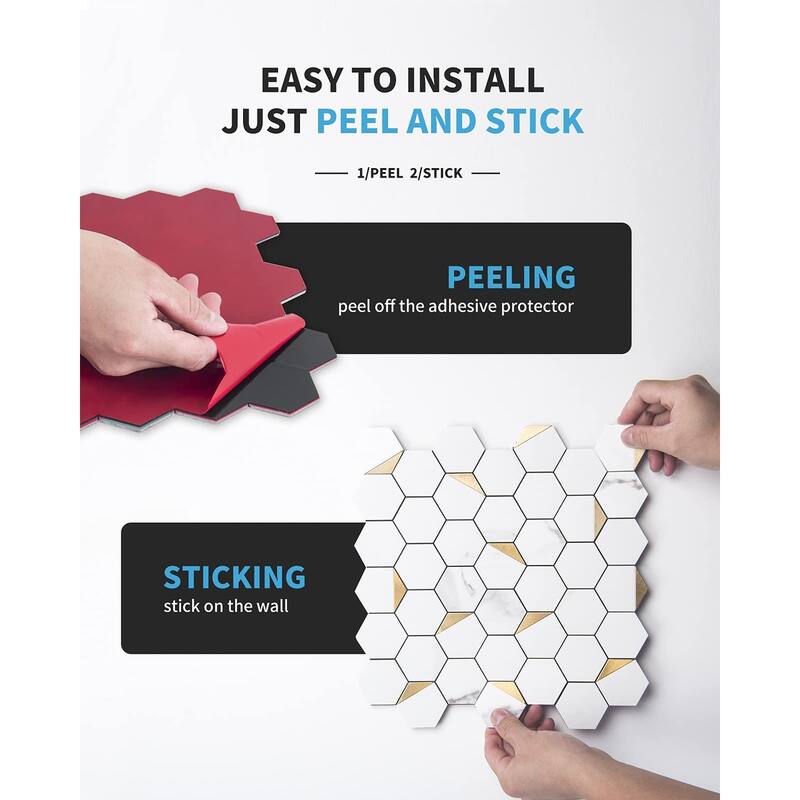 Art3d Peel and Stick Backsplash Tile for Kitchen, Bathroom, Self-Adhesive Tile Hexagon Mosaic Tiles