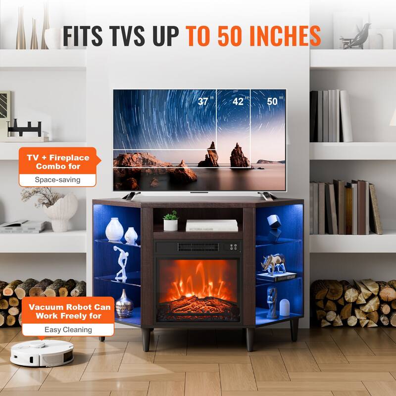 TV Stand with Fireplace Insert LED Lighting Storage for Living Room - 45 x 22.01 x 29.80 in