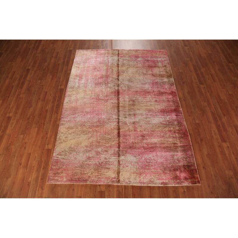 Contemporary Indian Area Rug Hand-Knotted Abstract Wool Carpet - 5'6"x 7'9"