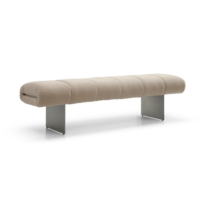 HomeRoots 63" Beige and Nickel Boucle and Steel Upholstered Bench - 63.00 in. x 17.00 in. x 19.00 in.
