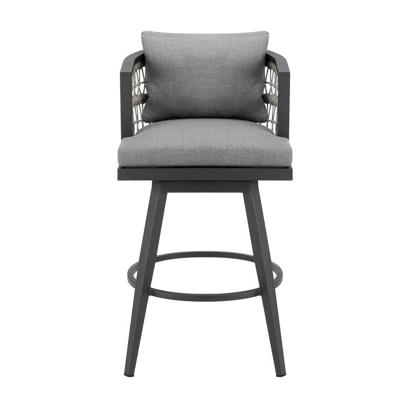 Hosa 26 Inch Outdoor Swivel Counter Stool Chair, Gray Aluminum, Woven Rope