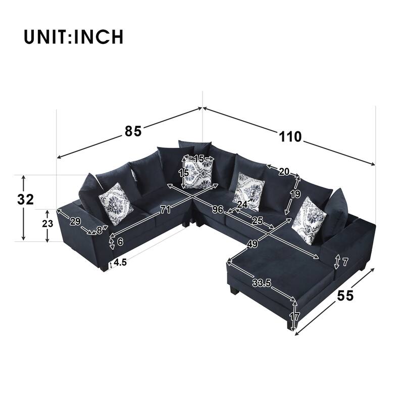 U Shape Modular Sectional Sofa, Velvet Corner Sectional Couch