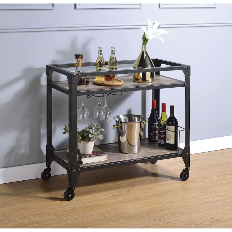 ACME Jorgensen Serving Cart, Rustic Oak & Charcoal - N/A