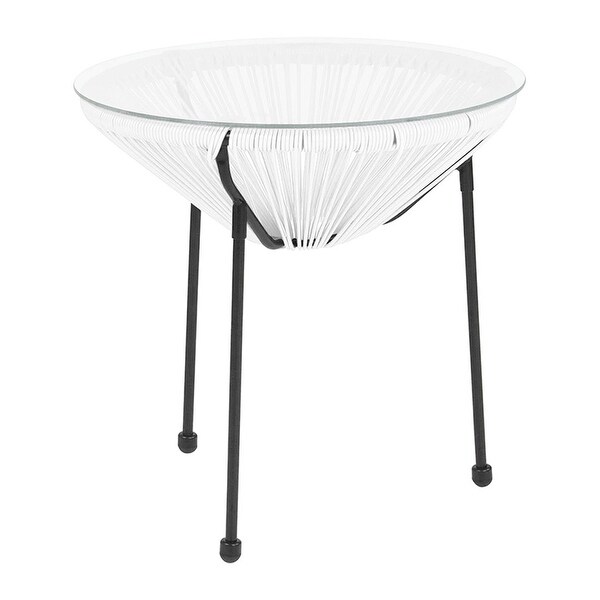 Offex Valencia Oval Comfort Series Take Ten White Rattan Table with Glass Top