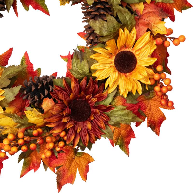Sunflower Pine Cone Artificial Thanksgiving Wreath - 24-Inch, Unlit