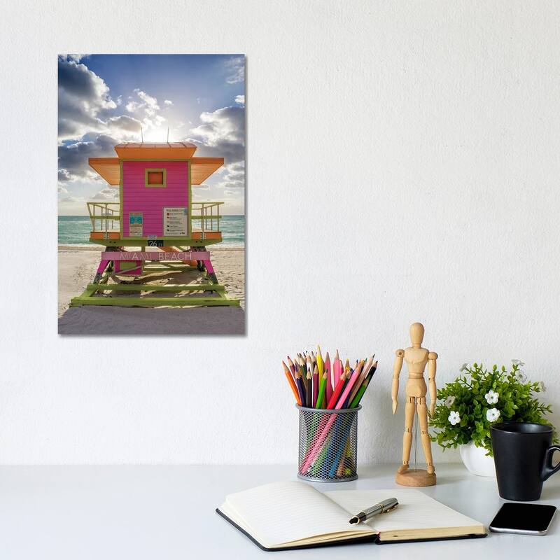 iCanvas "Pink Lifeguard House Vertical, Miami Beach, Florida" by Susanne Kremer Canvas Print - 12x8x0.75