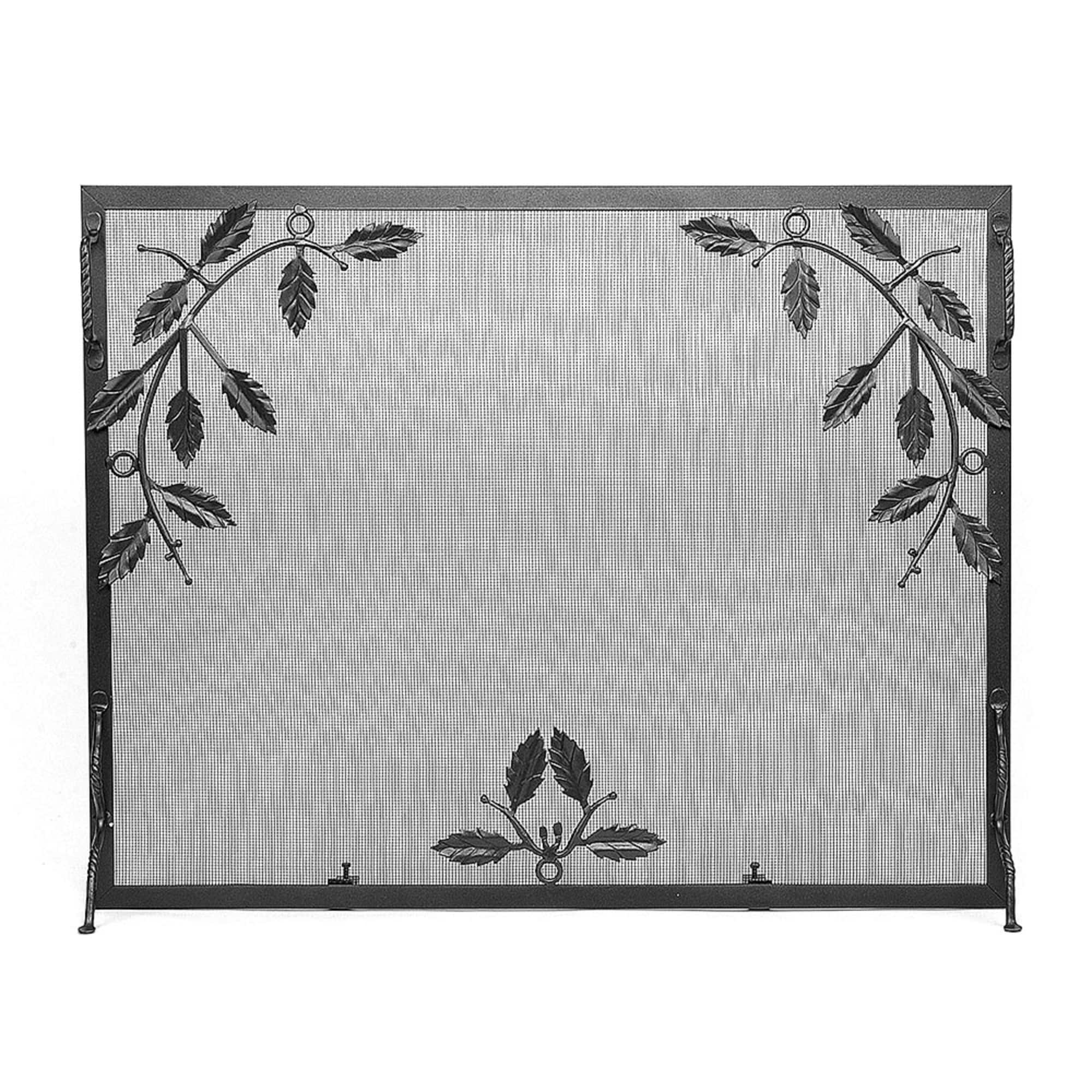 Minuteman International Weston Flat Fireplace Screen withLeaves Design, 38 Inch Long, Graphite Finish