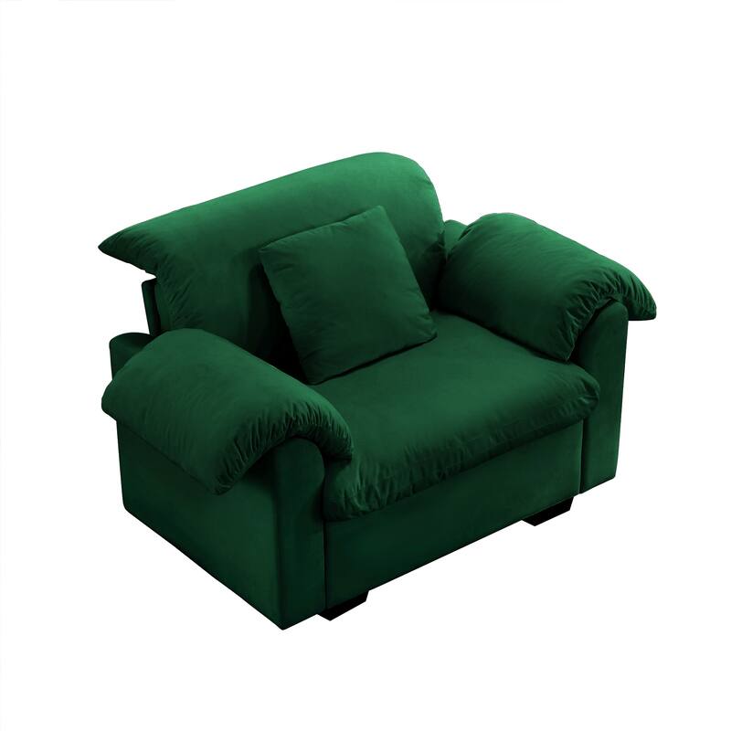 Modern Deep Seat Accent Chair With Fluffy Armrest Pillows and Backrest
