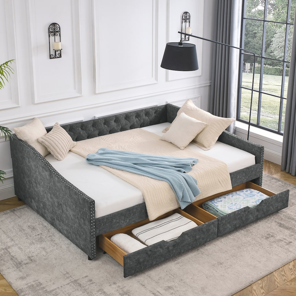 Queen Size Upholstered Daybed with Drawers