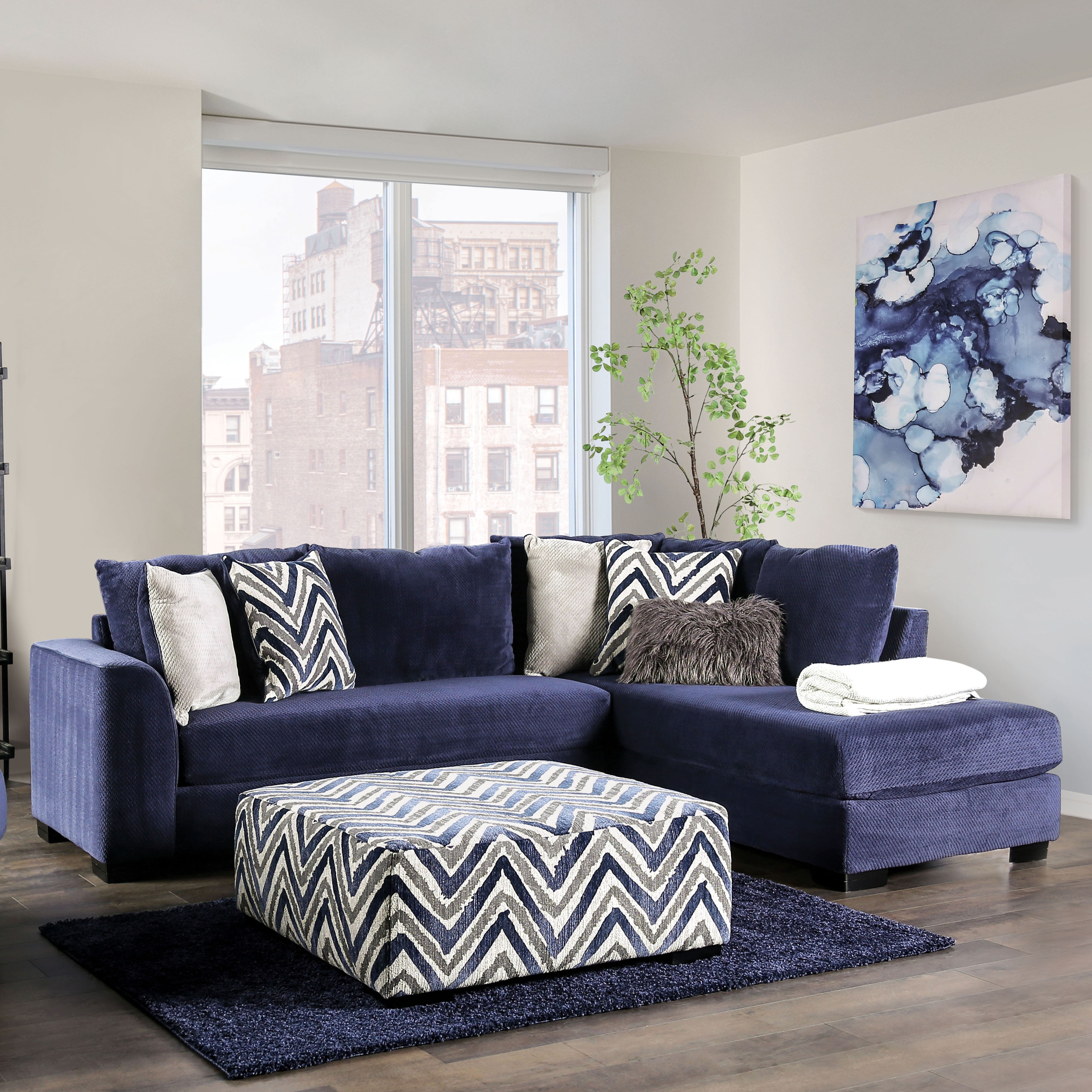 Blue small top sectional sofa