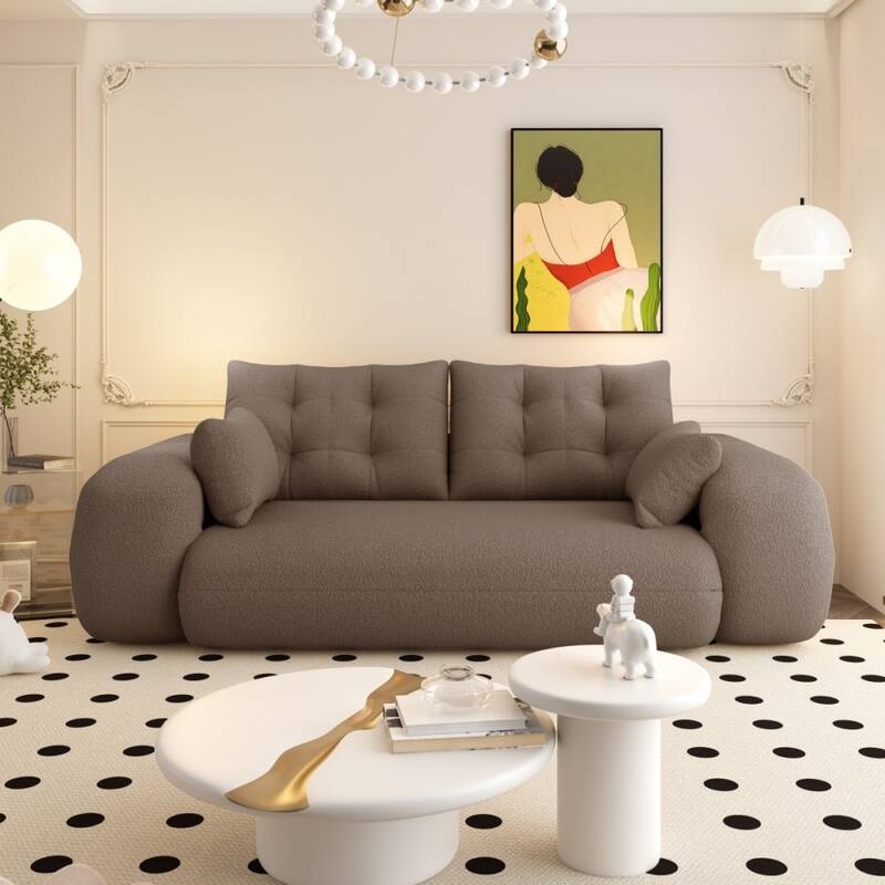 78.7" Teddy Fabric Multi-Functional Foldable 3-in-1 Sofa Bed with Pillows, Lazy Sofa Couch