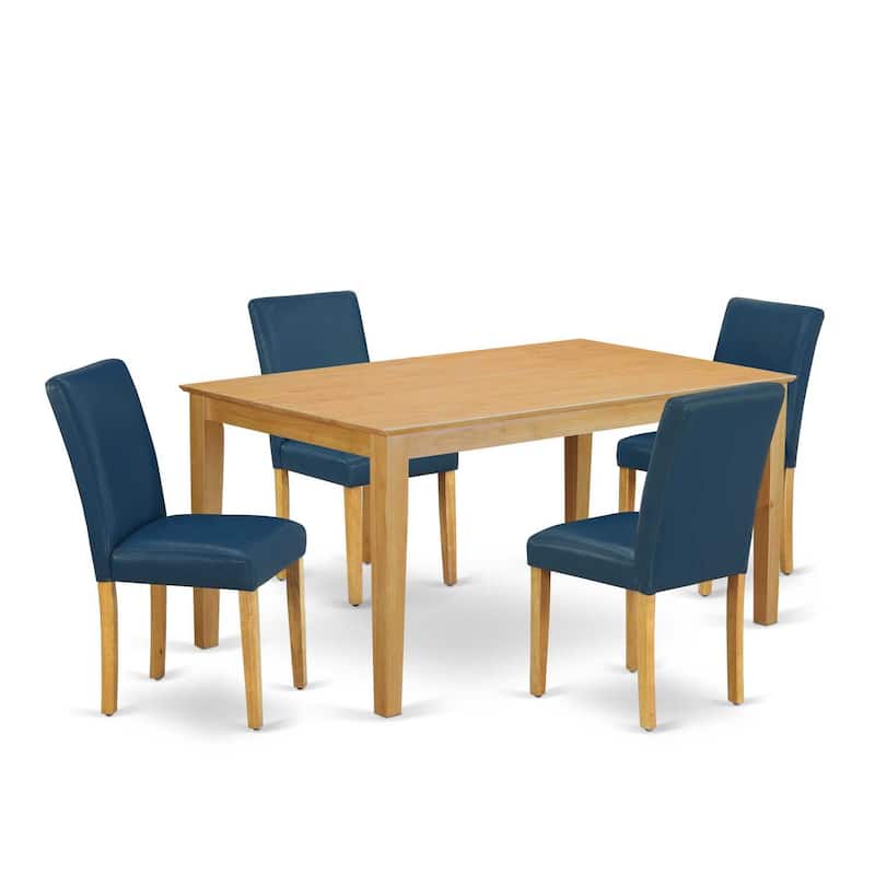 HomeStock 5-Piece Rectangle Natural Oak Finish Solid Wood Top Dining Table with 4 Parson Chair
