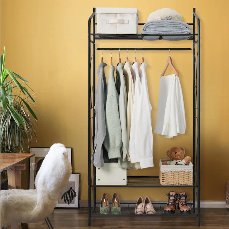 Multifunctional Clothes Rack Stand Metal Shelf Shoes with Shelves Hanging