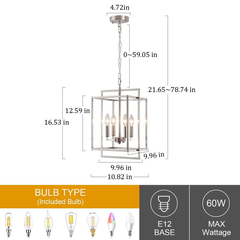 10.82inch Modern Cage 4-light Height Adjustable Metal frame chandelier for multiple spaces