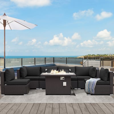 FINCATI Outdoor Wicker Patio Furniture Conversation Sectional Sofa Set