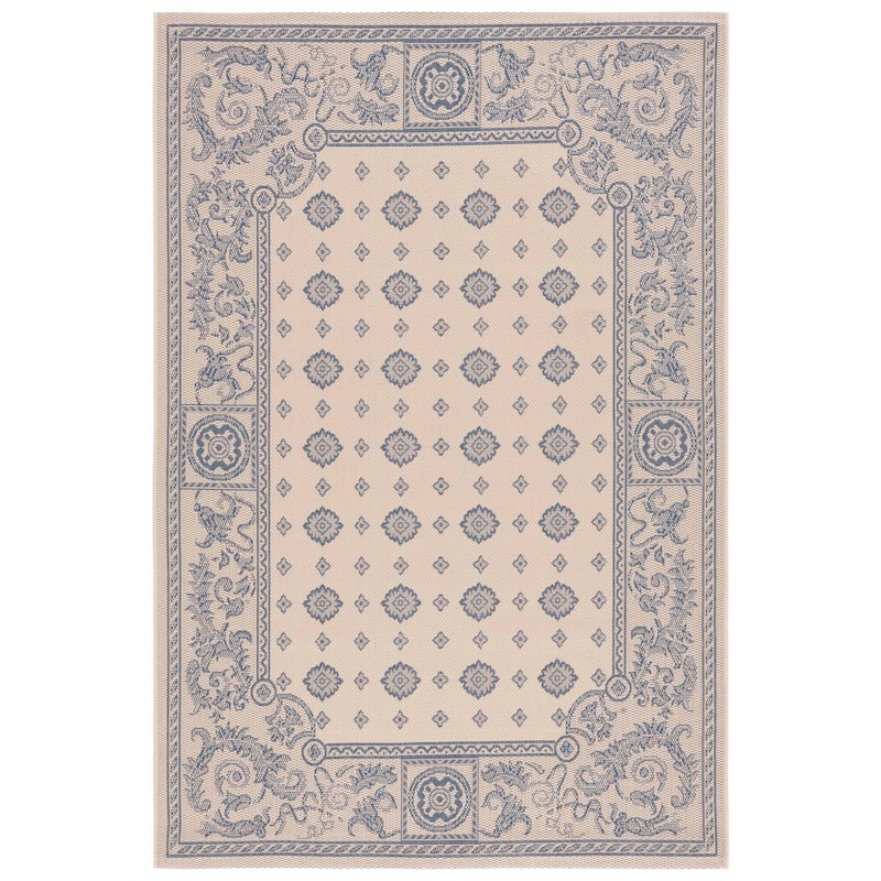 SAFAVIEH Courtyard Steve Indoor/ Outdoor Waterproof Patio Backyard Rug - 5'3" x 7'7" - Natural/Blue