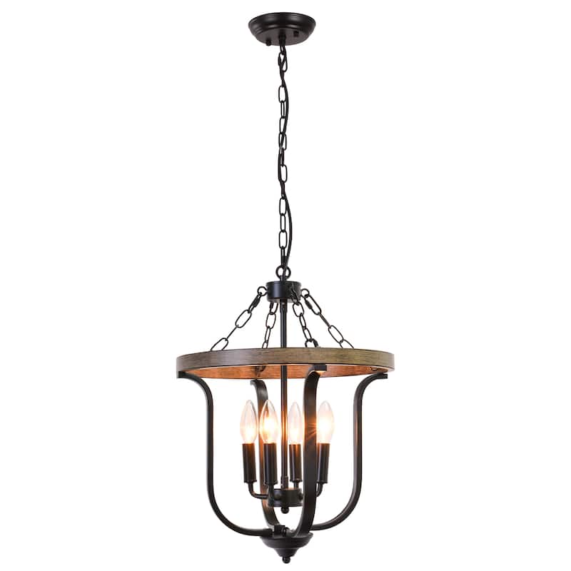 4-Light Candle Accents Rustic Cage Chandelier for Dining Room Kitchen Island